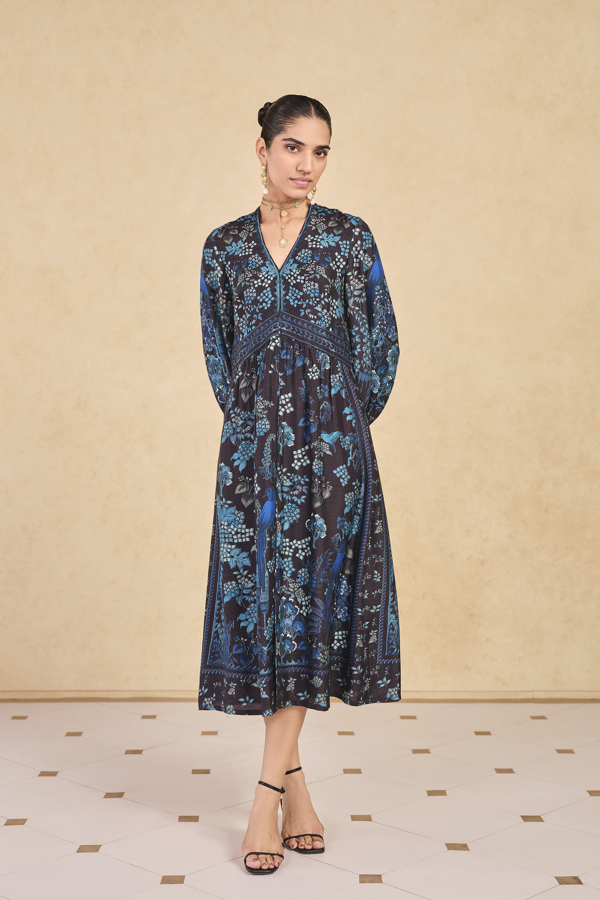 Avis Printed Silk Dress - Black, Black, image 1